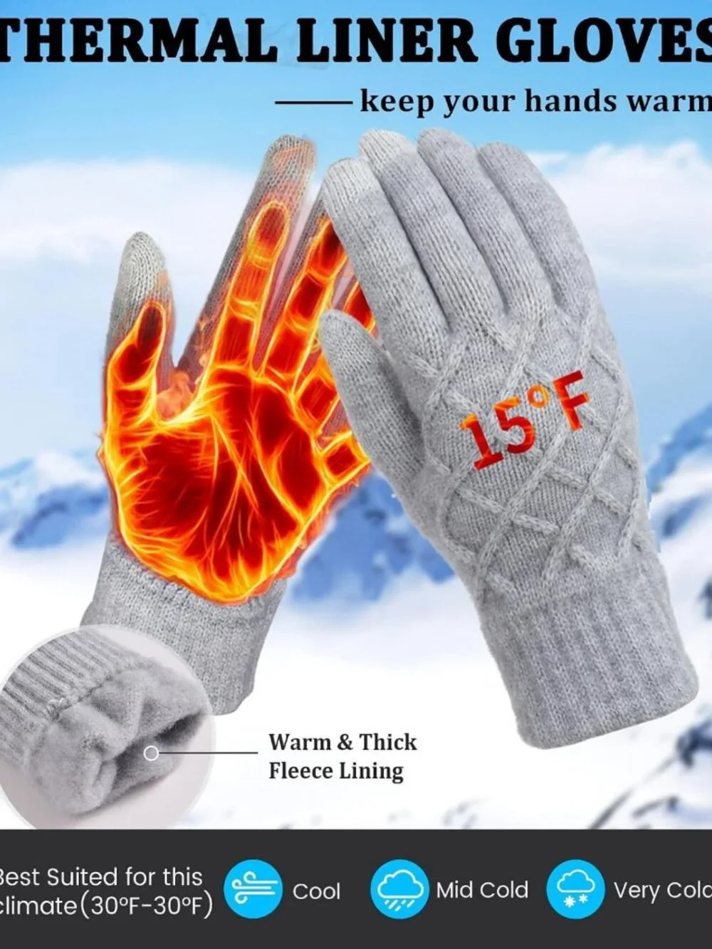 Warm Touchscreen Winter Gloves for Women - 2 Pairs, Thermal Knit, Elastic Fit